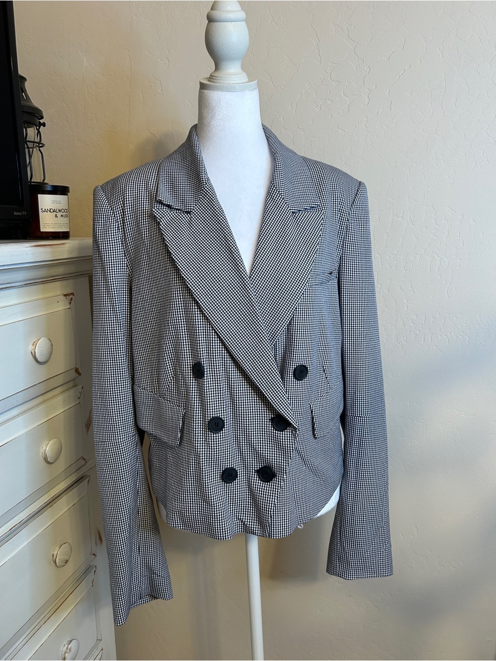 Free People Houndstooth Double Breasted Blazer Jacket Medium Preppy Chic